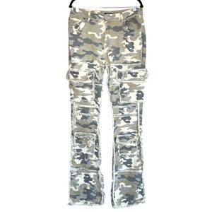 Red Fox Womens Stacked Frayed Cargo Pants Camo Size Large Streetwear Urban